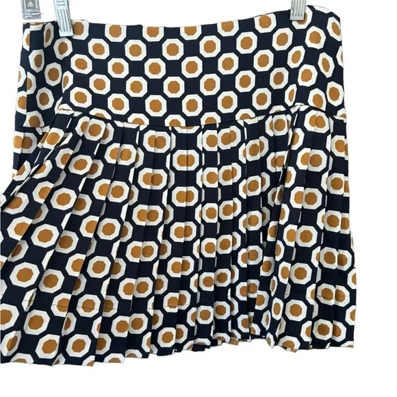 Theory Sylvian Geometric True Navy Pleated A lined Skirt Size 8 Silk - Picture 6 of 13